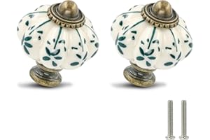 Zernmiarder Ivory & Green Pumpkin Knobs 12 Pack Ceramic Cabinet Knobs Vintage Drawer Pulls - Antique Dresser Pulls with Screws - Green Flower