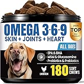 Omega 3 for Dogs – Salmon Oil for Dogs Skin & Coat Health, Fish Oil Supplement for Dog Shedding, Itch & Hot Spot Relief, Allergy Chews with EPA & DHA Fatty Acids for Skin & Joint Support - 180 Ct