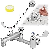 ZKDAUSDO Commercial Mop Sink Faucet with Wrist Blade Handle - Smoother, Wall Mount Service Sink Faucet with Vacuum Breaker 8 Inch Adjustable Center, Pail Hook, Rough Chrome-Plated Utility Sink Faucet
