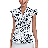Soneven Womens Golf Shirts Ruffle Short Sleeve Polo Shirts Floral Moisture Wicking Tennis Shirts Golf Tops
