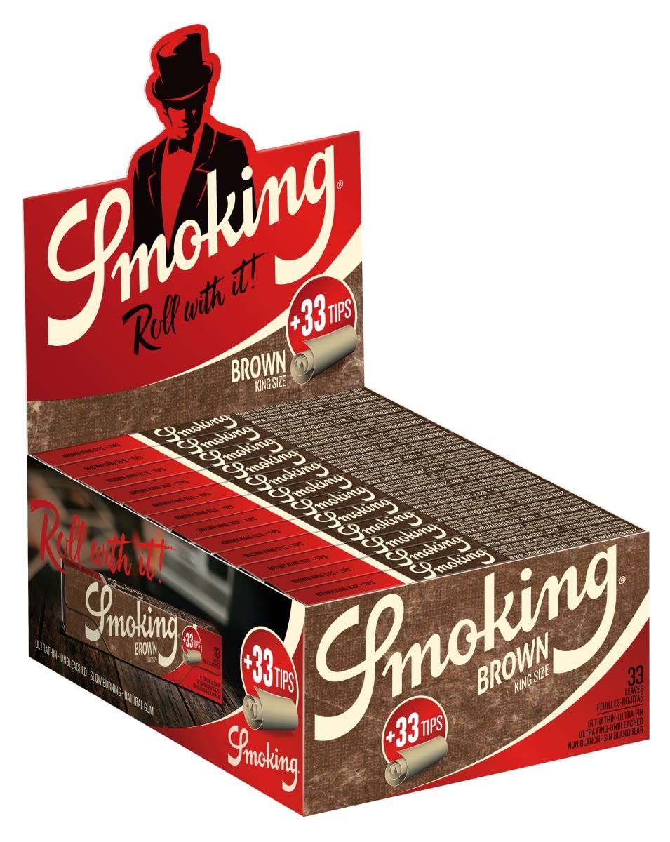 Smoking Rolling Paper King Size Brown Unbleached With Filters Full Box of 24 Booklets