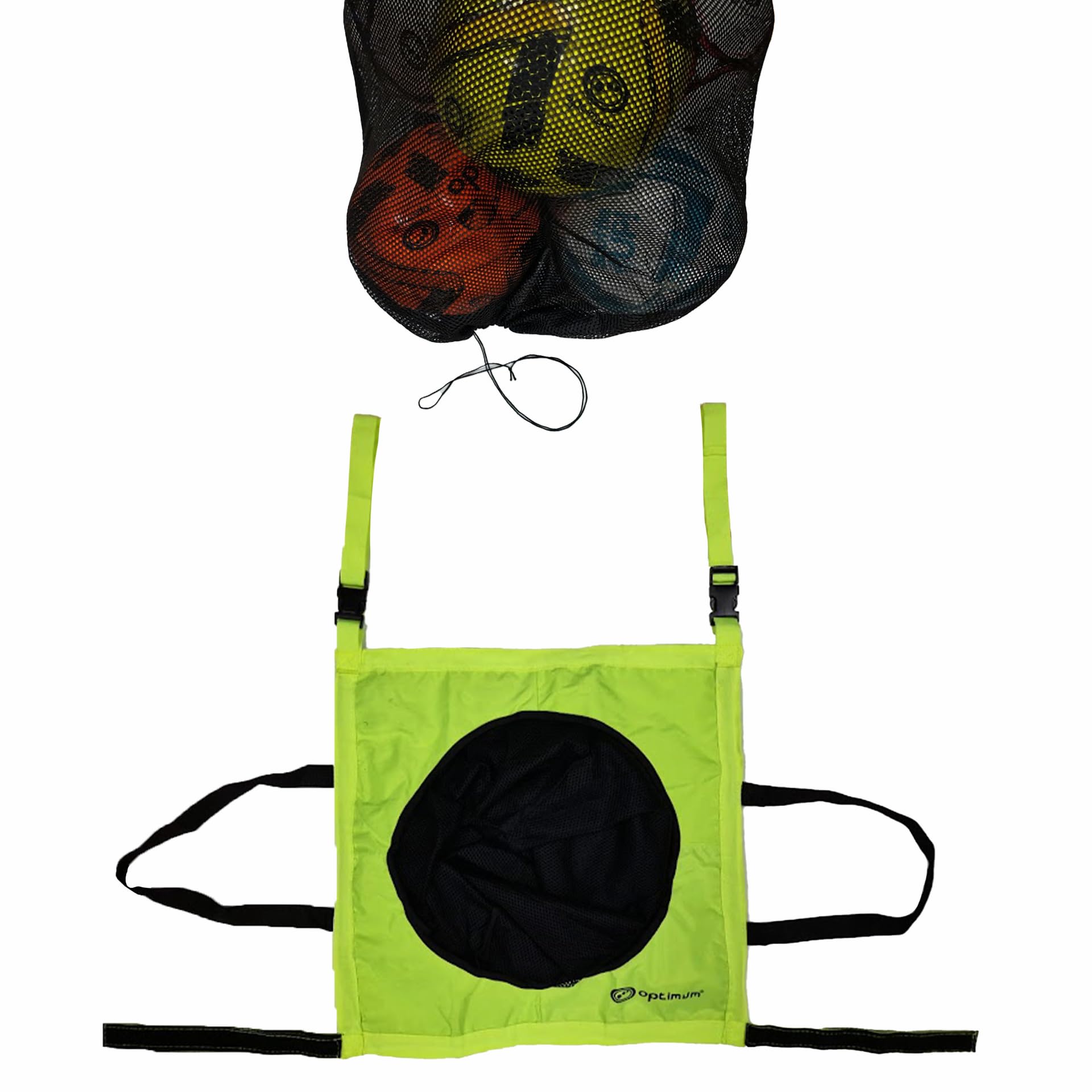 Optimum Football Soccer Target, Mesh Bag Carry Bag, Ball Carrier, 2-in-1 Design for Top Bin Corner Target Shooting Practice and Ball Storage, Holds Ten Balls, Multi Sport