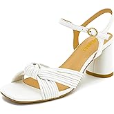 FINDVELL Women's Heeled Sandals Chunky Heel Strappy Metallic Braided Knotted Square Open Toe Ankle Strap Block Heel Sandals