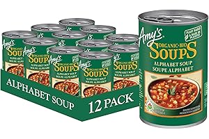 Amy’s Kitchen Organic Alphabet Soup – Vegan, Dairy-Free, Tree Nut-Free, Kosher, Plant-Based, 12-pack (398ml per can)