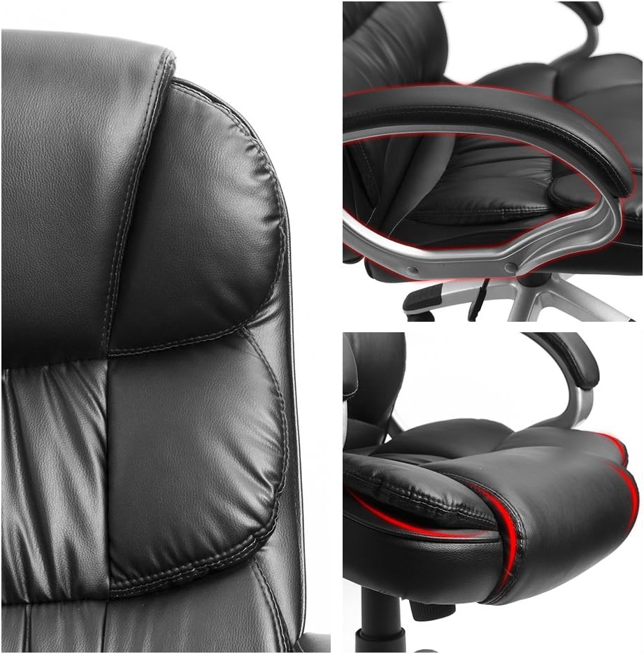 Furmax High Back Office Chair Adjustable Ergonomic Desk Chair with Padded Armrests,Executive PU Leather Swivel Task Chair with Lumbar Support (Black): Furniture & Decor