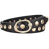 WERFORU Women Fashion Leather Belts for Jeans Pants Studded Leather Belts for Women Casual Waist Belts with Gold Buckle