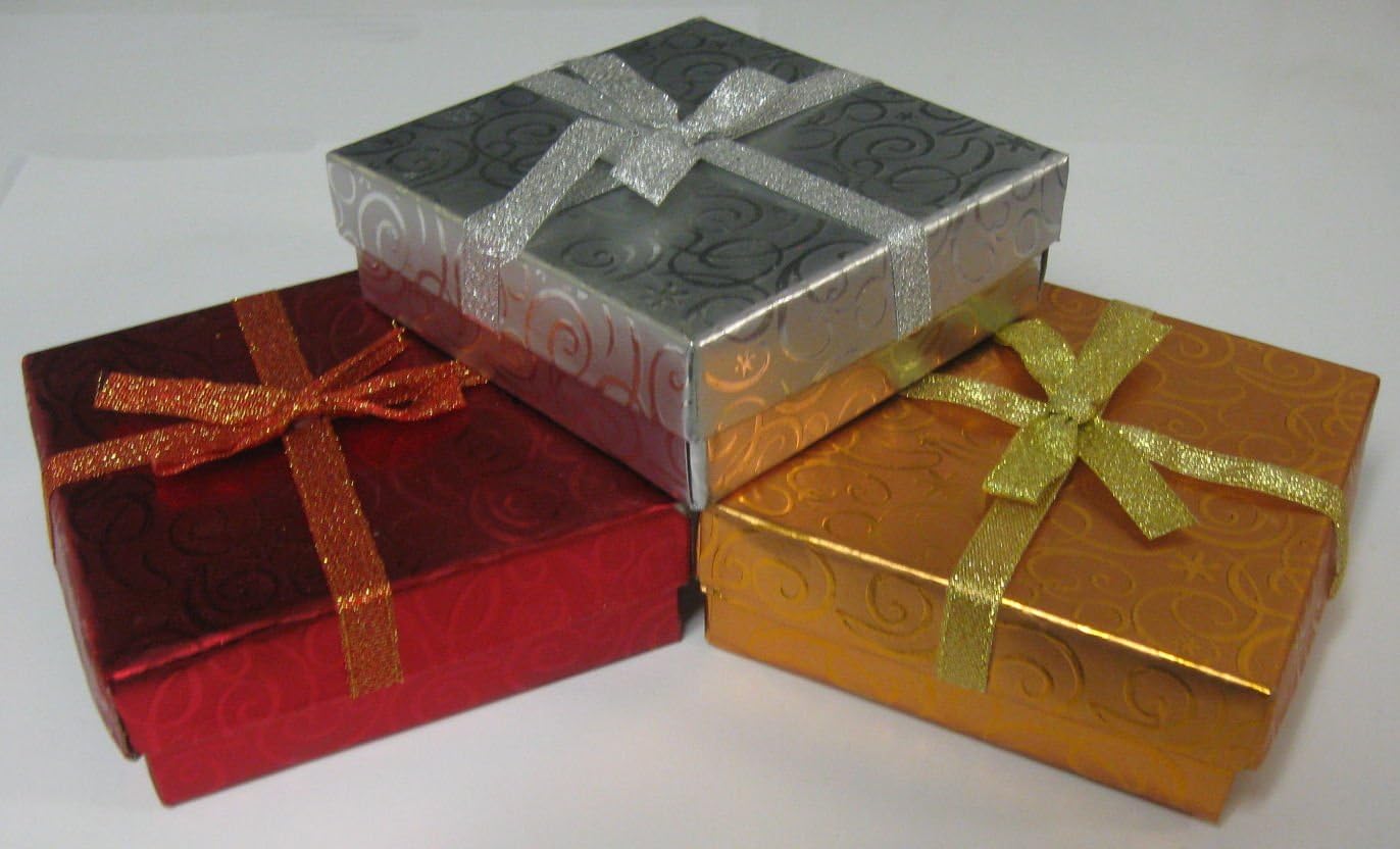 3 Pack Gold, Red, Silver Holiday Gift Box or Gift Card Boxes