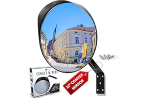 KILOXA 12" Convex Mirror Outdoor & Indoor — Acrylic Safety Traffic Mirror for Wall with Adjustable Swivel; 130° Concave Reflector for Blindspots; Curved Driveway & Parking Reflector for Garage