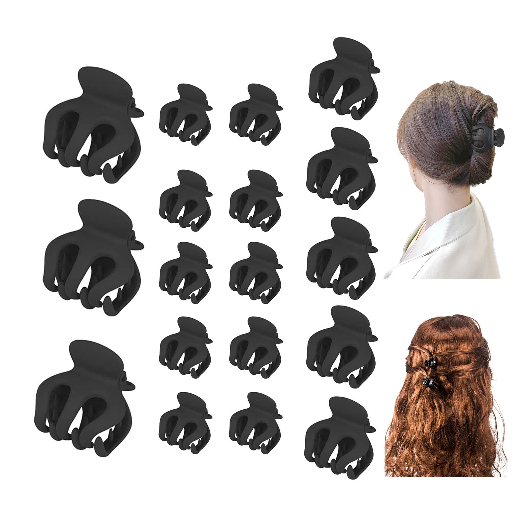 18 Pcs Hair Clips for Women - Claw Clips for Thick Hair, Large, Small, Mini - Black Hair Accessories for Women and Girls