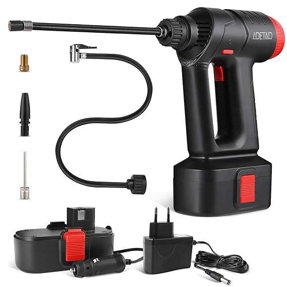 LOETAD Auto Luftpumpe Elektrische Luftpumpe Kompressor Kabellos mit LED Licht LCD Bildschirm Wiederaufladbarer Li-Ionen Akku 