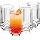 INSETLAN Vintage Glassware Arch Design Glass cups Set of 4, Fashioned Ripple Glassware Highball Glass, Classic Transparent Cocktail Glasses, for Bar Beverages Ice Coffee Juice Water (4pcs-L)