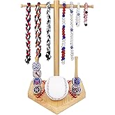 rain bunny Wooden Baseball or Softball Drip Necklace Organizer Holder, Baseball Ball Display Stand, Championship Ring Display Holder, Sports Ring Holder, Necklace Baseball Display Gift (Natural)