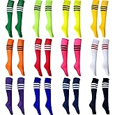 Kabcifea 12 Pairs Neon Knee High Socks, 12 Colors Striped Soccer Socks Athletic Football Basketball Softball Dance Colorful Knee High Sock for Boy Girl Women
