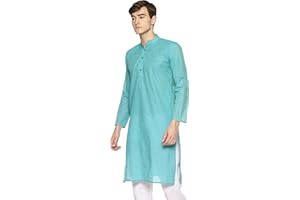 PAROKSH Men's Cotton Kurta Indian Kurta Classic Mandarin Collar Full Sleeves Side Split Ethnic Wear for Wedding