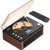 CD Player with Speaker, Retro Portable CD Players for Home with Bluetooth, Hi-Fi Bass Boost, 3600mAh Battery, LCD Screen, Top-Loading Design, USB/AUX Input/FM Radio - Walnut Brown