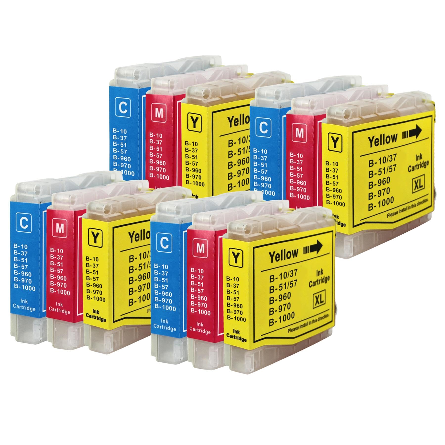 Go Inks 4 C/M/Y Sets of 3 Cartridges to replace Brother LC970 and LC1000 C/M/Y Compatible/non-OEM for Brother DCP, MFC, FAX Printers (12 Inks)