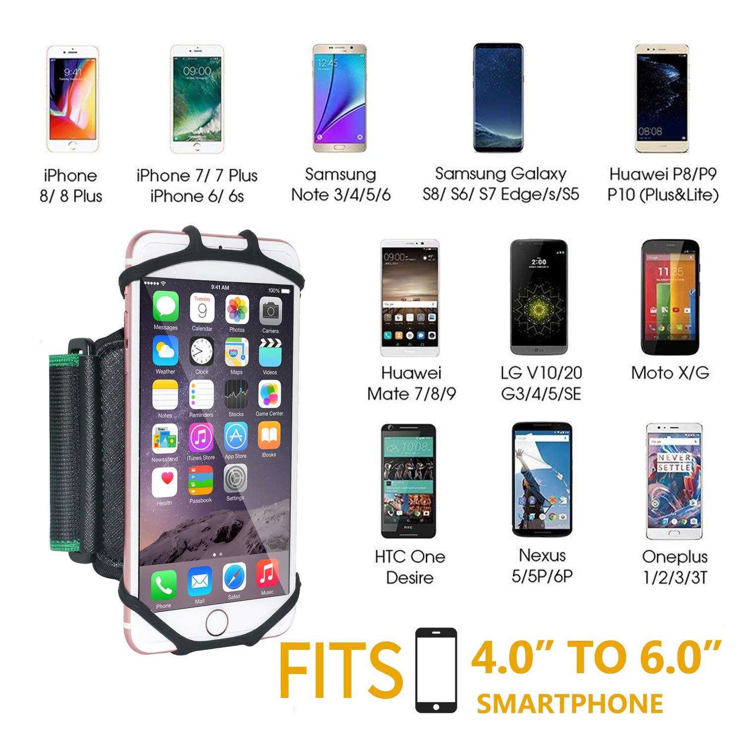 Wristband Phone Holder, 360°Rotatable Universal Sports Wristband for Running, Cycling, Jogging, Hiking, Walking Compatible with Galaxy S8 / Google Pixel