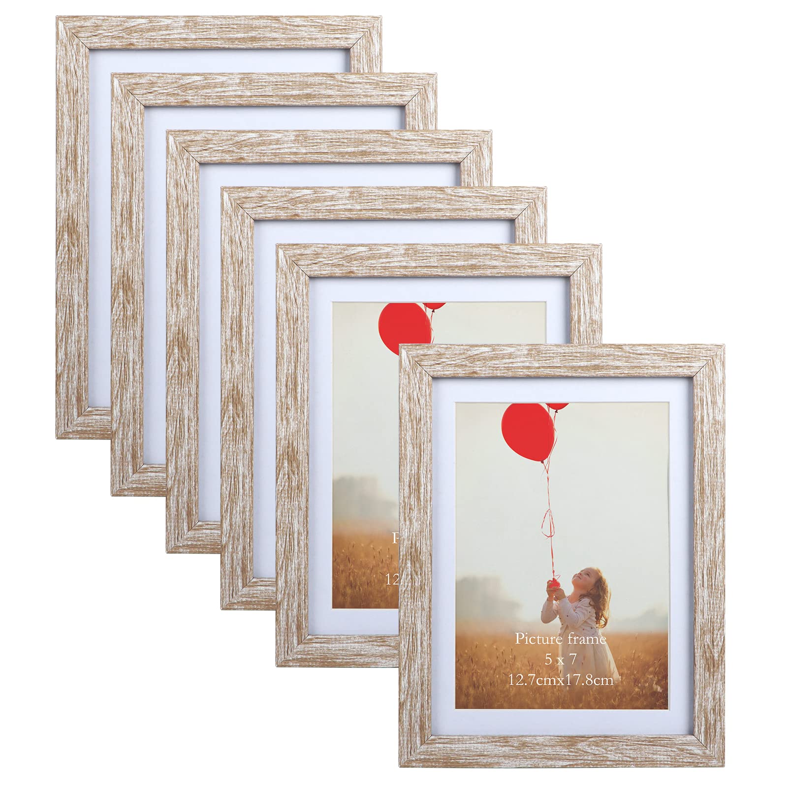 EYMPEU 8x6 Photo Frame with Mat Capable of Holding 8x6 or 7x5 Photos, Set of 6 Photo Frames for Wall or TableTop Rustic Photo Frames — image 1