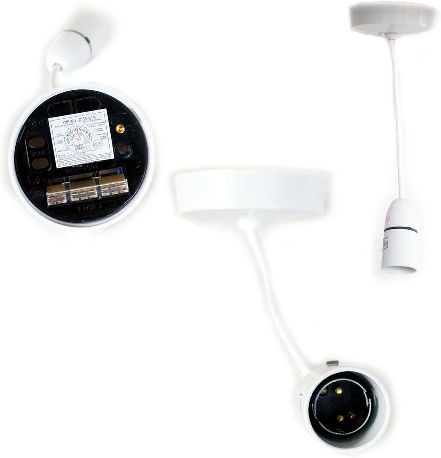Loops 6 Flex Cable White Ceiling Rose Pendant Hanging Led Light Bulb Lamp Shade Holder Down Lampholder Bedroom Room