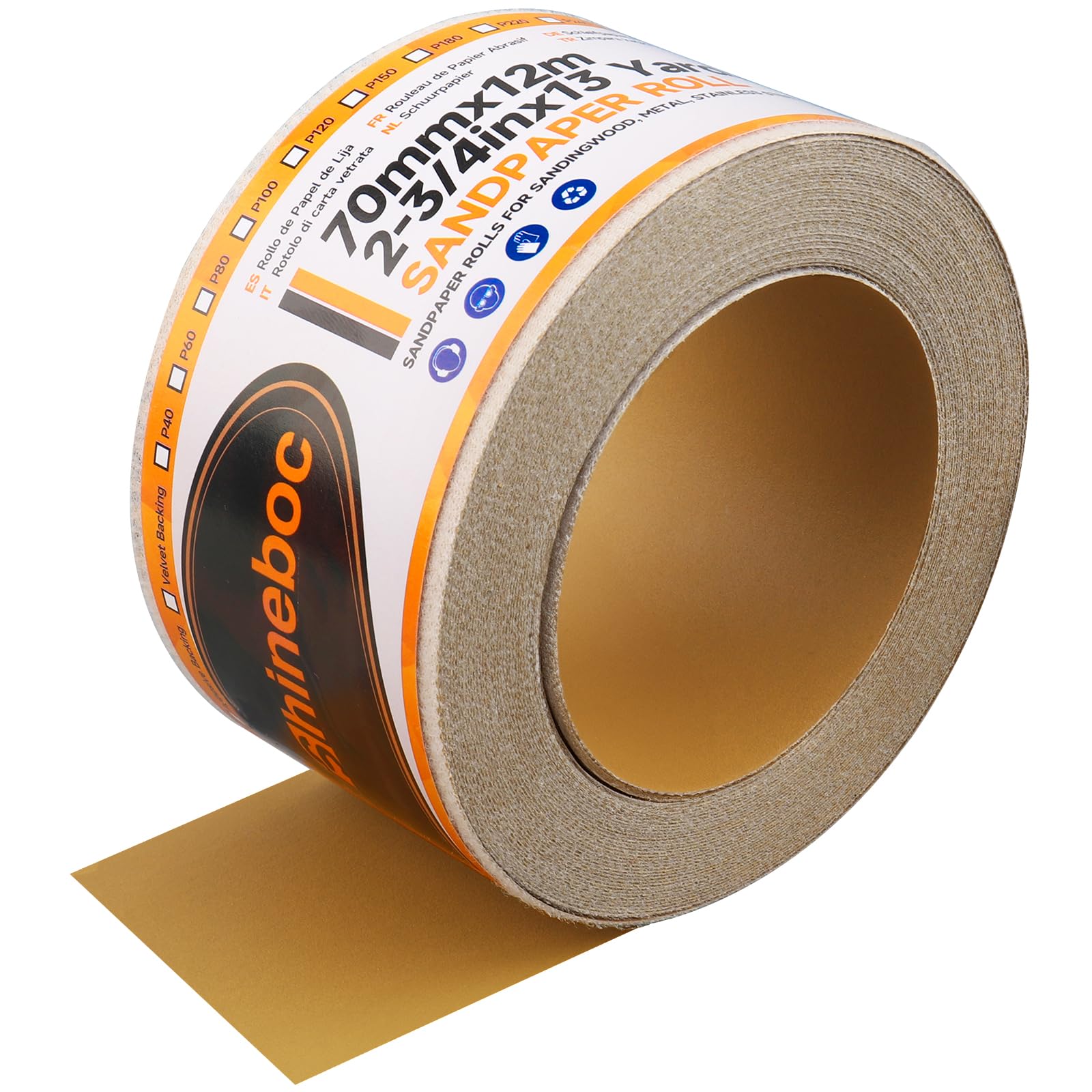 Shineboc 12m x 70mm Hook and Loop Sandpaper Roll, Aluminium Oxide Abrasive Sanding Paper for Sanding, Polishing and Rust Removal, 400 Grit