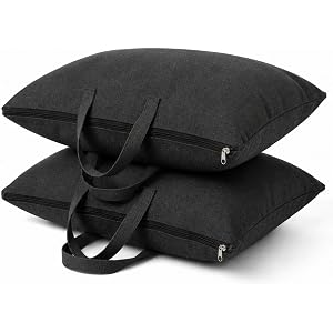 2 Pack Travel Pillow and Blanket Bags, 100% Cotton Canvas Pillow Storage Bag with Handles, Heavy Duty Breathable Organizer fo