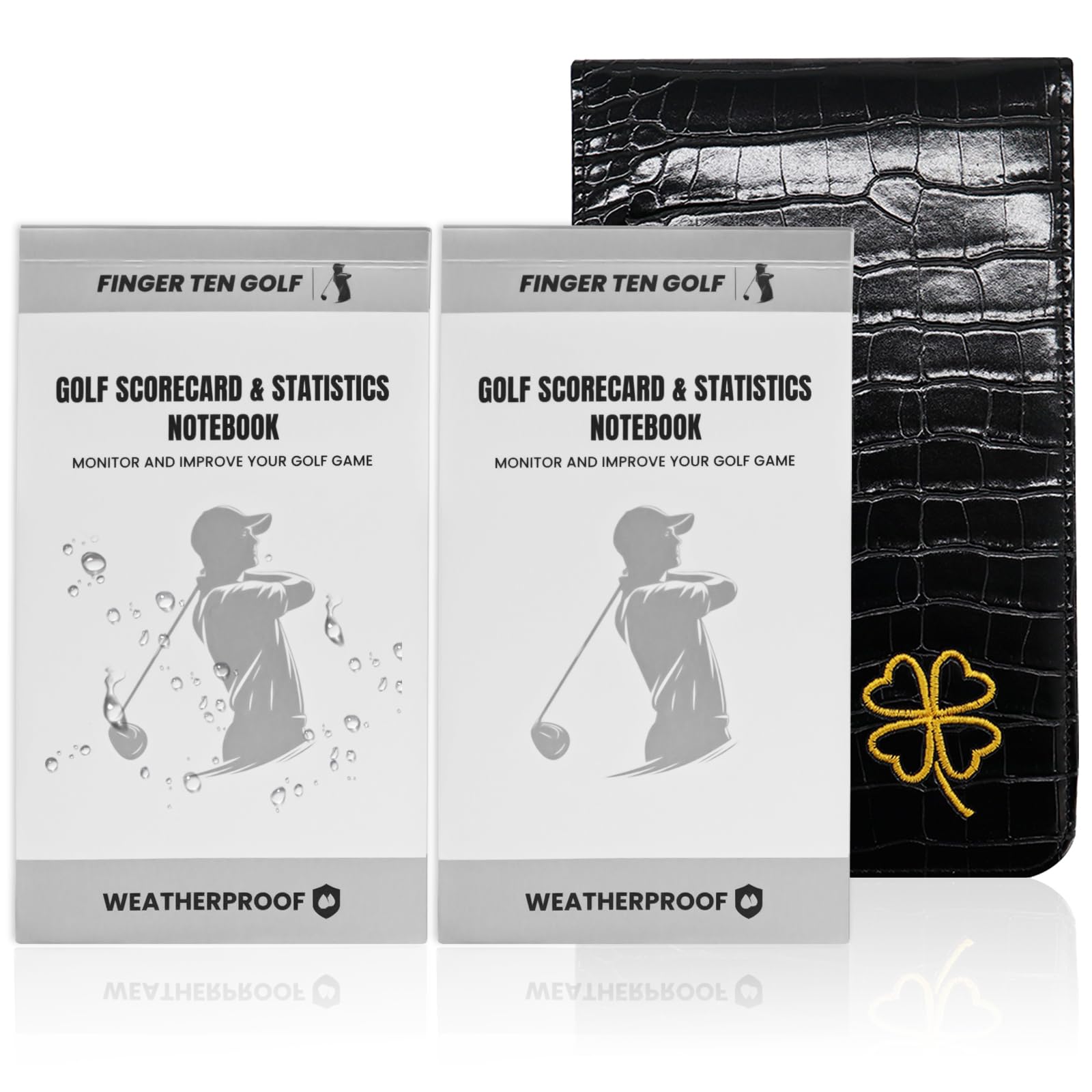 FINGER TEN Golf Scorecard Holder Synthetic Leather with 2 Pencils Value Gift Pack, Golf Score Counter Book Yardage Organiser Soft Deluxe Genuine for Men Women Color Black Brown Navy (Deep)