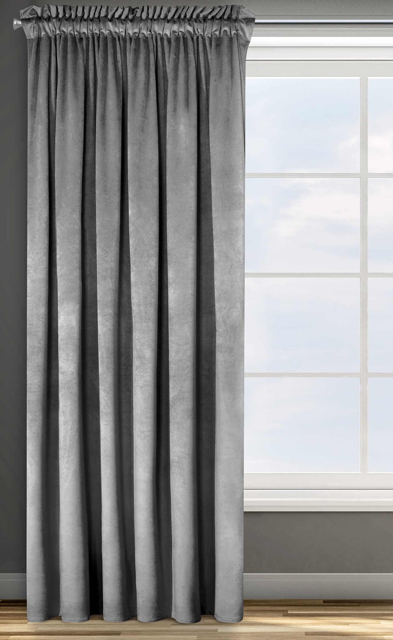 Eurofirany Design91 ROSA Soft Plain Opaque Velvet Curtain with Tape For Rail - 1 Unit, Fluffy Panel Drape Classic Glamour Elegant Living Room, Bedroom, W55 x L106, Graphitegray