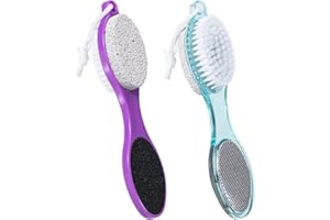 Beomeen Pumice Stone Brush for Feet 4 in 1, Foot File Callus Remover, Foot Rasp and Sand Paper Pedicure Tools with Handle, Shower Foot Scrubber, Soft Smooth Feet for Home Foot Care,2 Pack