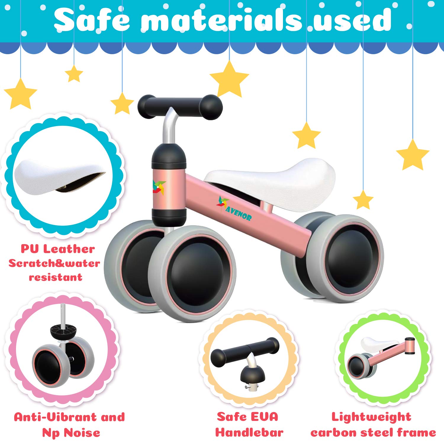 Baby Balance Bike for 1 Year Old Girl Gifts 10-24 Month Toddler Balance Bike First Birthday Gift No Pedal Infant 4 Wheels Bicycle