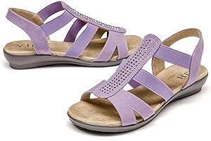 VJH confort Women's Flat Sandals with Rhinestone Open Toe Elastic Slip On Slingback Comfort Casual Walking Sandals