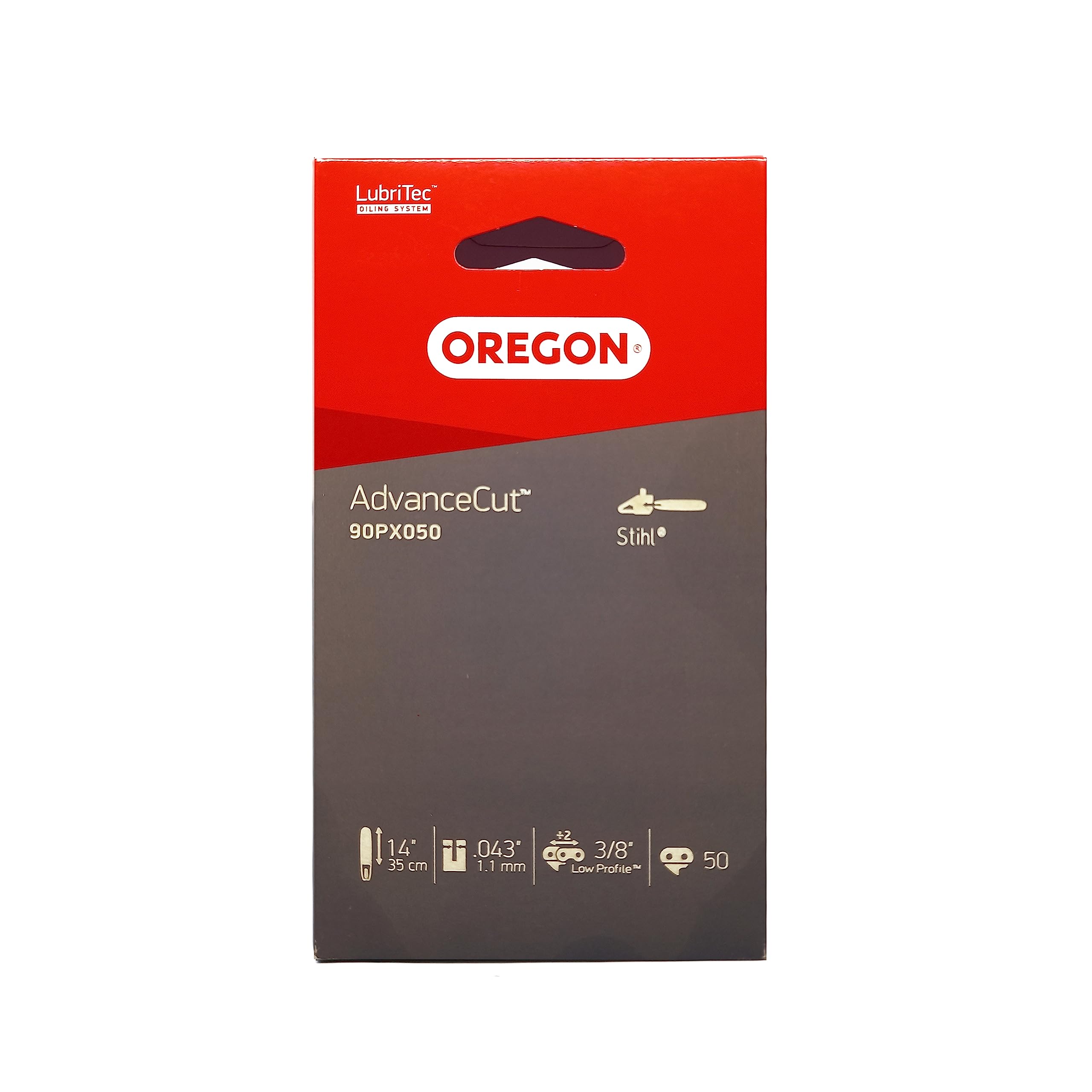 Oregon Chainsaw Chain 3/8" LP Pitch, .043" (1.1 mm) Gauge for 14" (35cm) Bar, 50 Drive Links – Low-Kickback Replacement Stihl Saw Chain, Fits Stihl, Oleo Mac, Echo und mehr