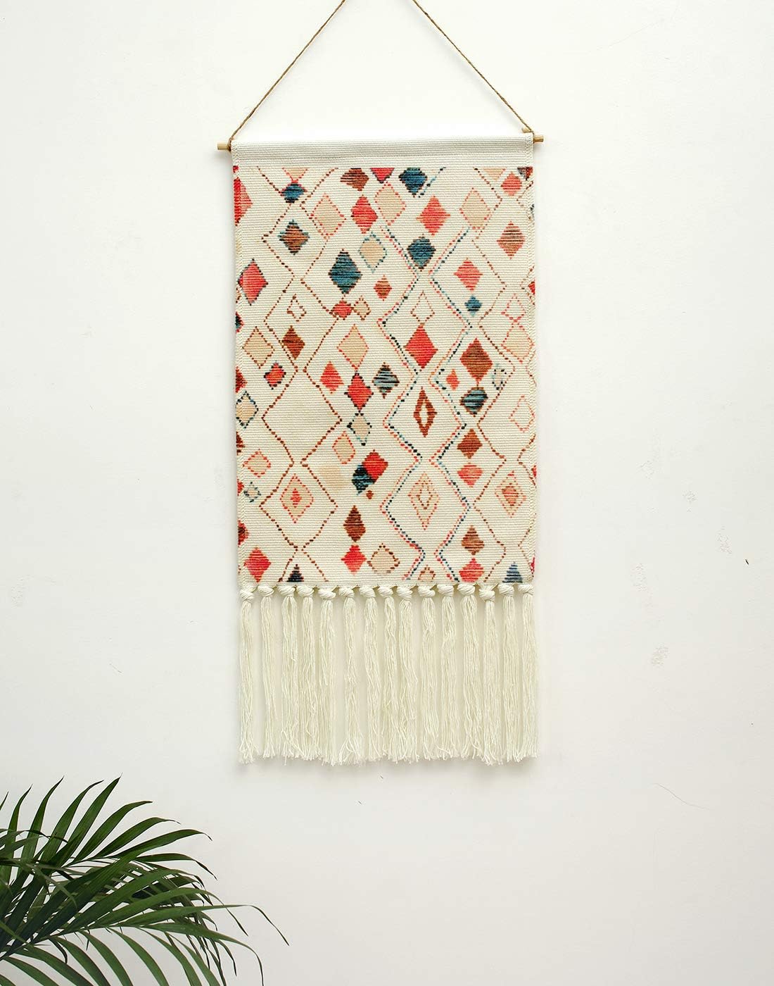 Macrame Woven Wall Hanging Tapestry, Indian Boho Chic Bohemian Aztec Home Decor,Diamond Geometric Art Decor Boho Backdrop, Beautiful Apartment Dorm Room Door Decoration, 17.3" W x 32" L