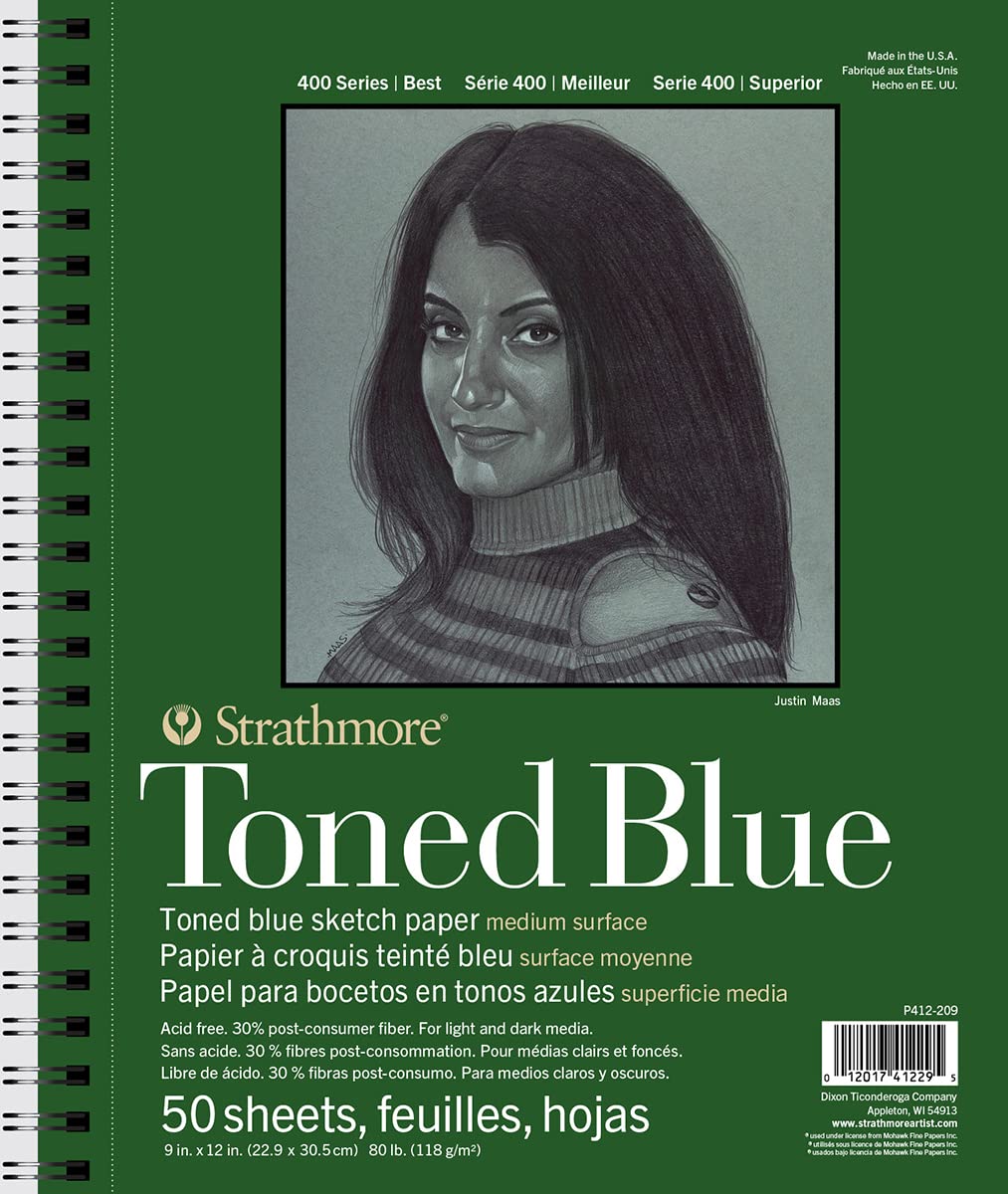 Strathmore 400 Series Sketch Pad, Toned Blue, 9x12 inch, 50 Sheets - Artist Sketchbook for Drawing, Illustration, Art Class Students