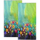 Snowmolle Abstract Watercolor Flowers Hand Towels Set of 2, Fingertip Polyester Cotton Soft Bath Towels for Bathroom Kitchen Hotel Spa, 14"X28"