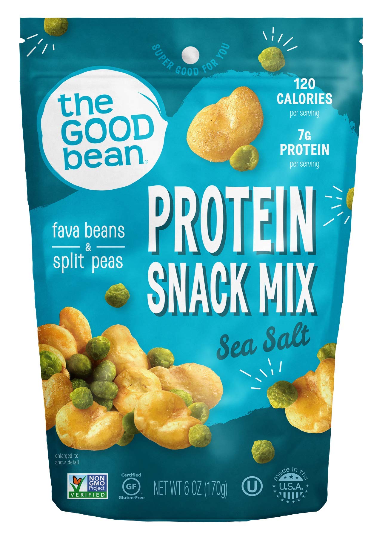 The Good BeanProtein Snack Mix - Sea Salt - 6 oz Resealable Bag - Fava Beans and Split Peas - Vegan Snack with Good Source of Plant Protein and Fiber
