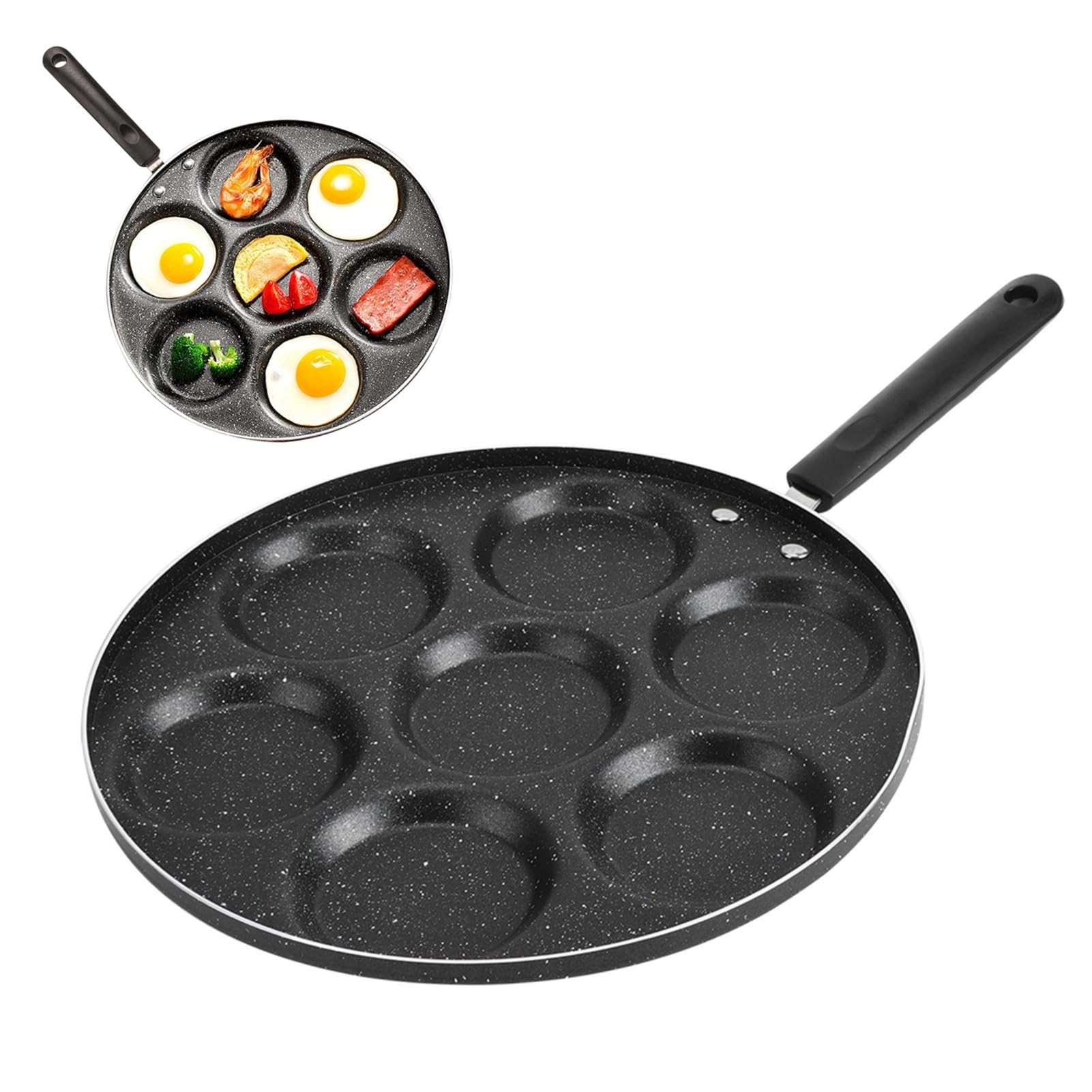 Egg Pan, 7 Cup Fried Egg Pan, Maifan Nonstick Poached Egg Pan Stone Coated Pancake Pan for Burger, Omelet, Outdoor Camping