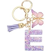 uxcell Initial Letter Keychains, Cute Butterfly Pendant Accessory for Women, Key Ring for Purse Handbags Backpack