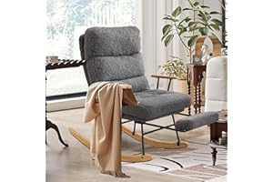 BOSTANA 24" W Teddy Gliding Rocking Chair with Retractable Footrest & High Back,Adjustable Back Angle for Baby Nursery Rocker for Living Room & Bedroom