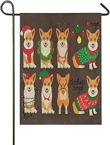 ALAZA Corgi Puppy Dogs Christmas Burlap Garden Flag Double Sided,House Yard Flags,Holiday Seasonal Outdoor Decorative Flag 12x18 Gift