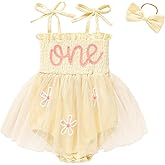 TITKKOP Baby Girl 1st Birthday Clothes One Year Old Tulle Romper Sleeveless Bodysuit Cake Smash Outfits