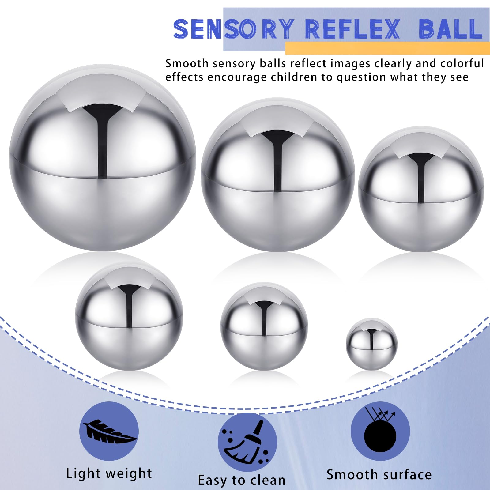 Shappy 6 Pcs Sensory Reflective Balls Stainless Steel Gazing Mirror Balls for Back to School Color Image Reflection Bedroom Ornaments (1.5,2.5,3,3.9,4.7,5.9 Inch)