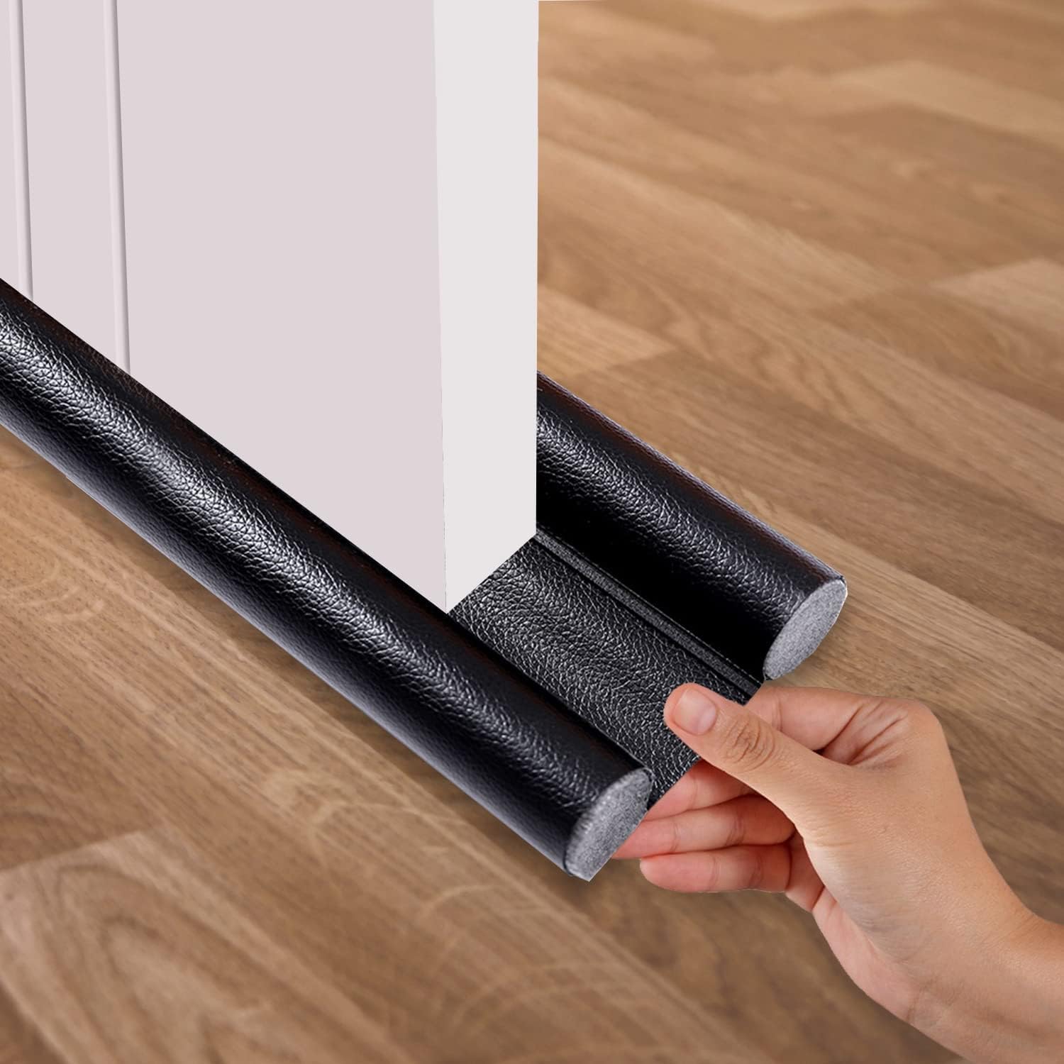 Draft Stoppers - AOKON Door Draft Stopper 36 Inch Under Door Draft Noise Blocker Black Gap Stoppers Entry Door Draft Guard for Bottom of Doors Adjustable Twin Door Draft - Black