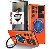 IYTRRYH for Samsung Galaxy S25 Ultra Case Magnetic Compatible with MagSafe Wireless Charging,with 1 Screen Protector,Built-in 360° Kickstand Ring Military Grade Shockproof Heavy Duty Protection Orange