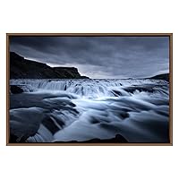 SIGNWIN Framed Canvas Wall Art Gullfoss Waterfalls in Iceland Landscape Wilderness Photography Modern Art Scenic Dramatic Black and White for Living Room, Bedroom, Office - 16