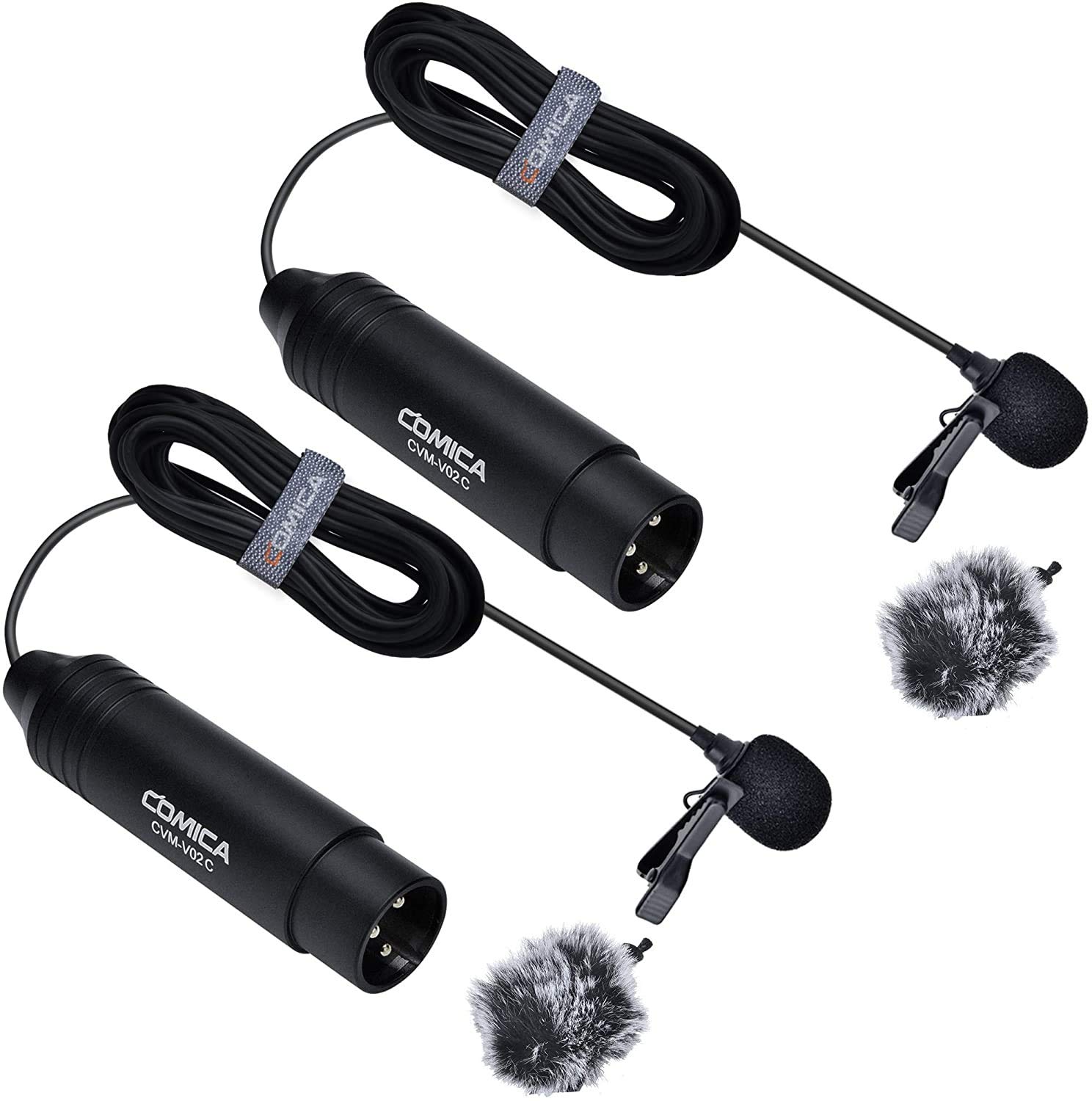 COMICA XLR Lavalier Condenser Microphone,CVM-V02C Cardioid Lapel Lavalier Microphone,Dual XLR Lavalier Interview Kit for Recorder Mixer camcorders Zoom H4n H5 H6 Tascam DR 40 DR100(5.9f,2 Pack)