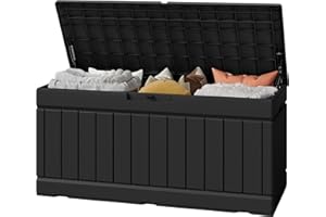 Greesum Outdoor Storage Box 82 Gallon Storage Bin with Lid for Patio Furniture, Garden Tools, Pool Supplies, Waterproof and UV Resistant, Lockable, Black