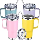 YEBTS Life 20oz Stainless Steel Insulated Tumbler with Handle and Lid, Double Wall Vacuum Insulated Coffee Mug, Leak Proof Travel Mug for Hot and Cold Drink, Mix Color-4 Pack