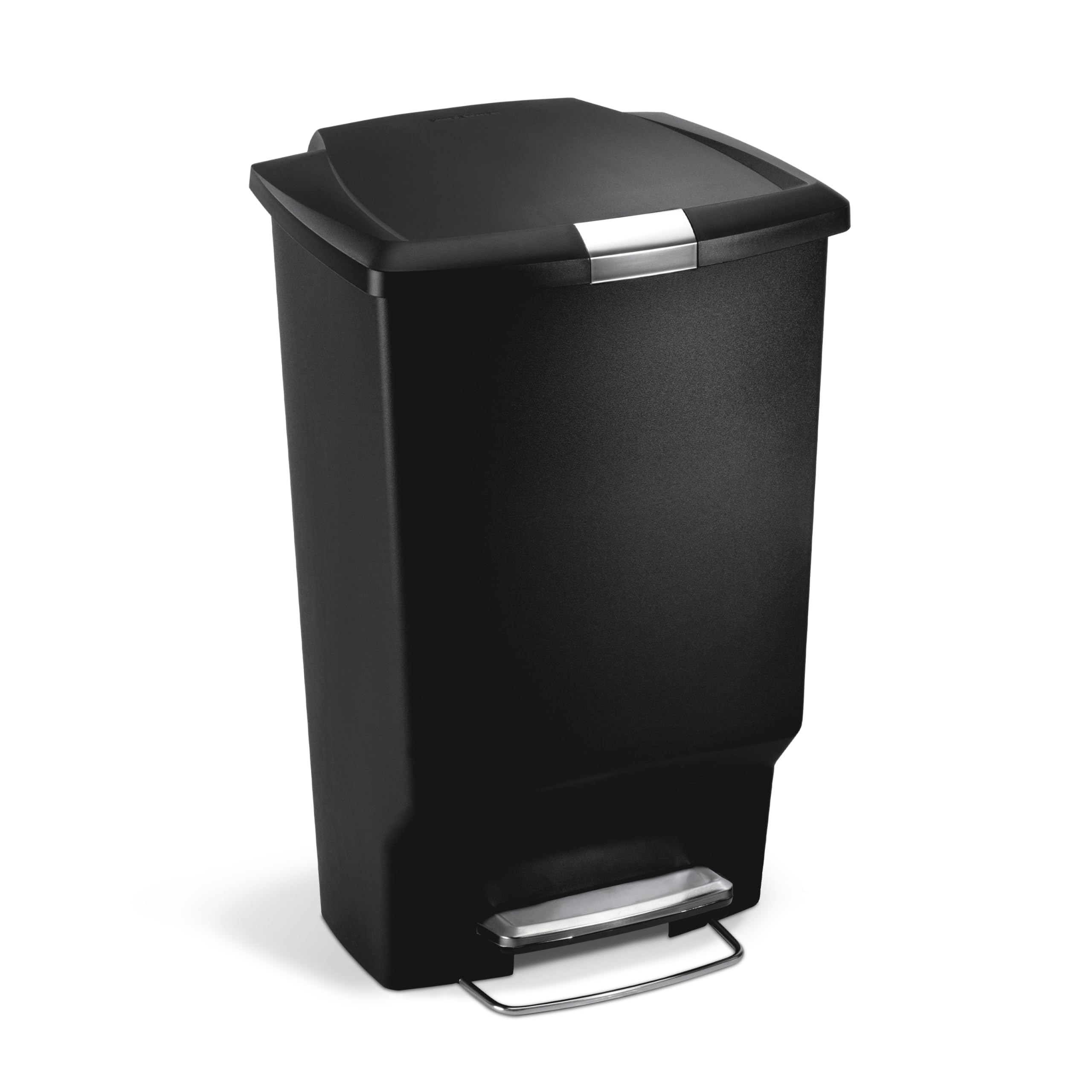 simplehuman CW1371 45L Rectangular Kitchen Pedal Bin with Lid Lock, Silent Soft Close Lid, Strong Steel Pedal, Stay-Open Lid, Large Capacity, Black Plastic
