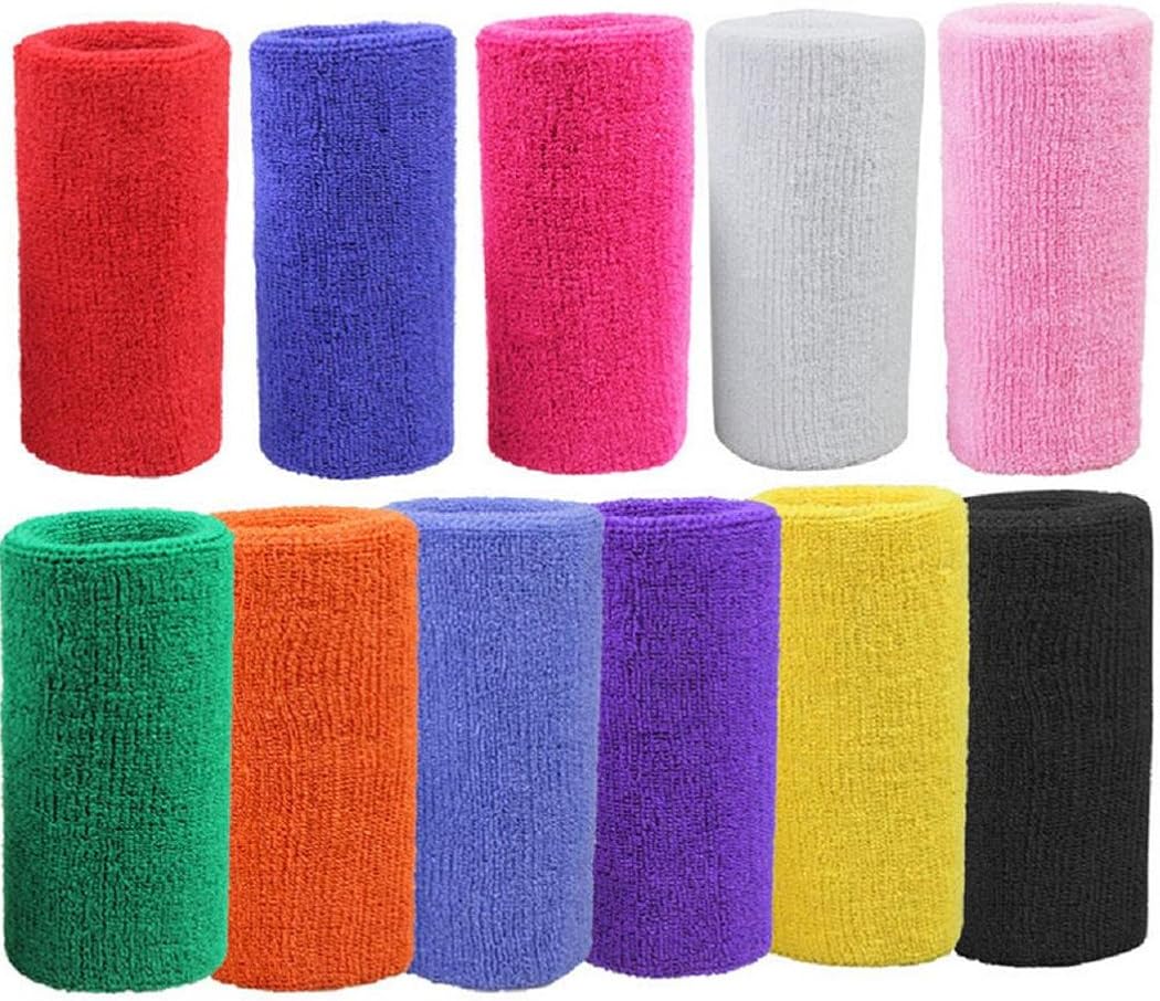 Mcolics 6' Inch Wrist Sweatband in 11 Athletic Cotton Wristbands Armbands (1 Pair) (Black): Clothing