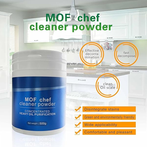 FIONEL M.O.F-CHEF PROTECTIVE KITCHEN CLEANER, HEAVY KITCHEN DUTY DEGREASER, MOF CHEF CLEANER POWDER,POWERFUL FOAM RUST REMOVER ALL PURPOSE CLEANING POWDER (1PC-500G)